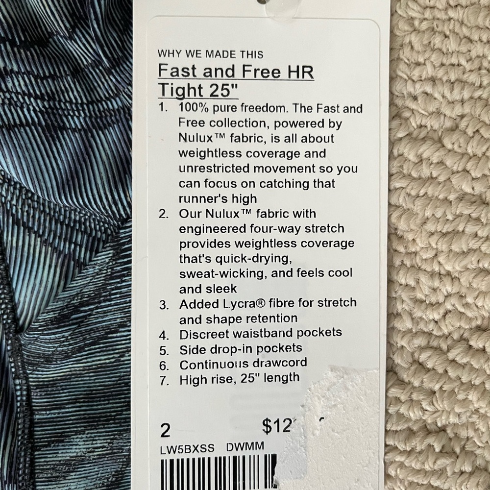 Lululemon Fast and free leggings, size 2